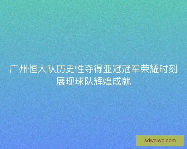 广州恒大队历史性夺得亚冠冠军荣耀时刻展现球队辉煌成就