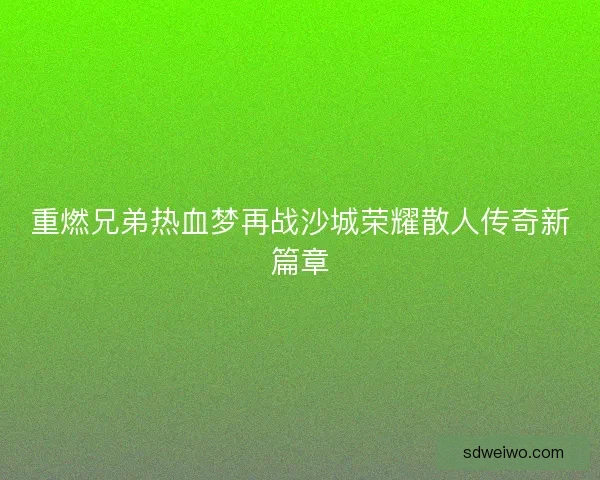 重燃兄弟热血梦再战沙城荣耀散人传奇新篇章 重燃兄弟热血梦再战沙城荣耀散人传奇新篇章